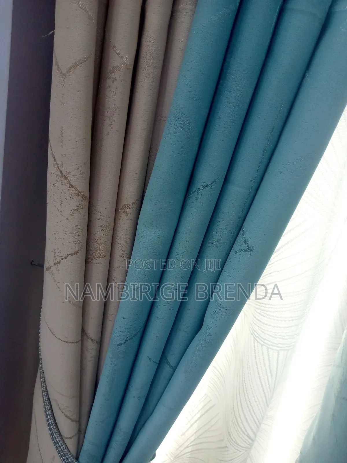 Elegant Teal and Beige Curtains