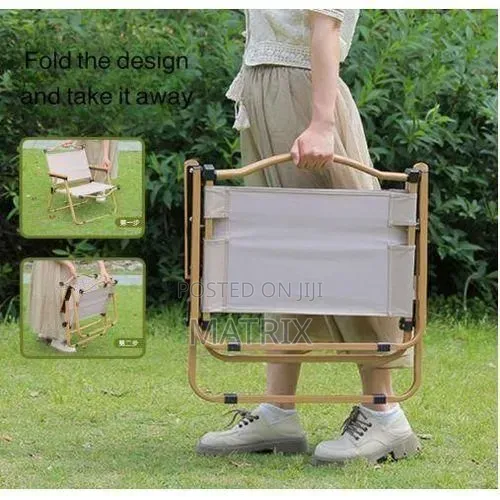 Portable Folding Camping Chair With a Metal Frame.