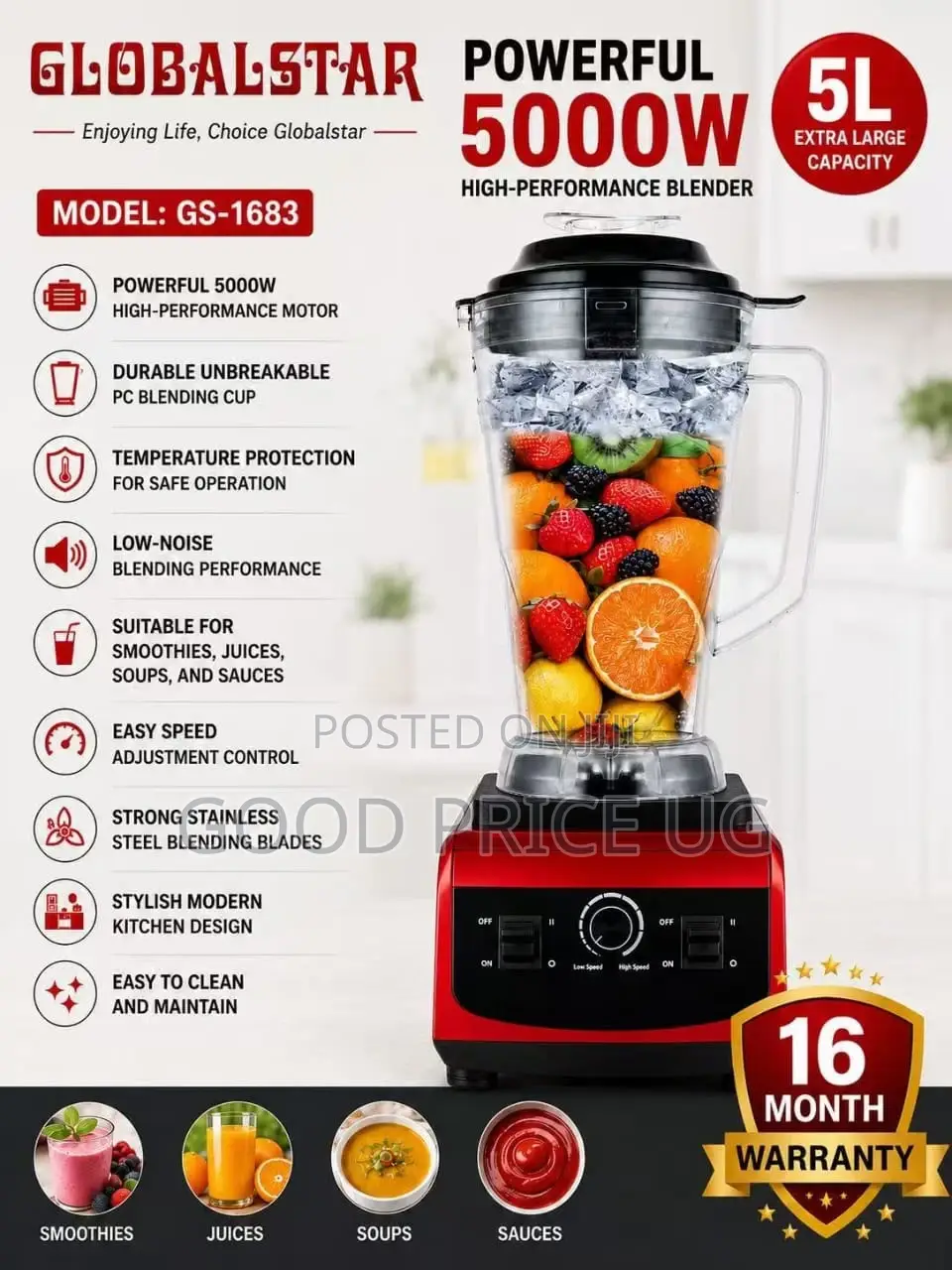 Globalstar Gs-1683 High-Performance Blender 5l