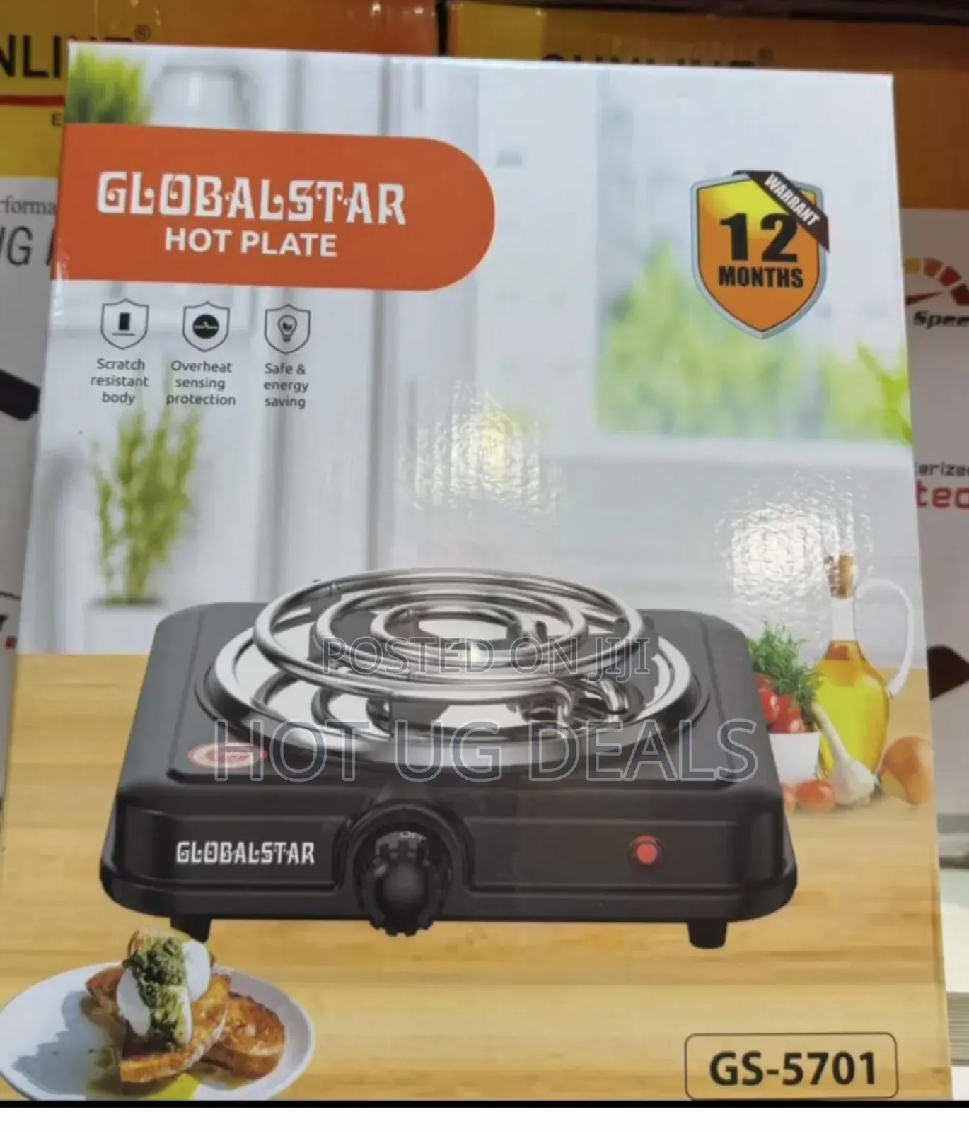 Globalstar Electric Stove Single Burner Coil Hotplate - Black/Silver