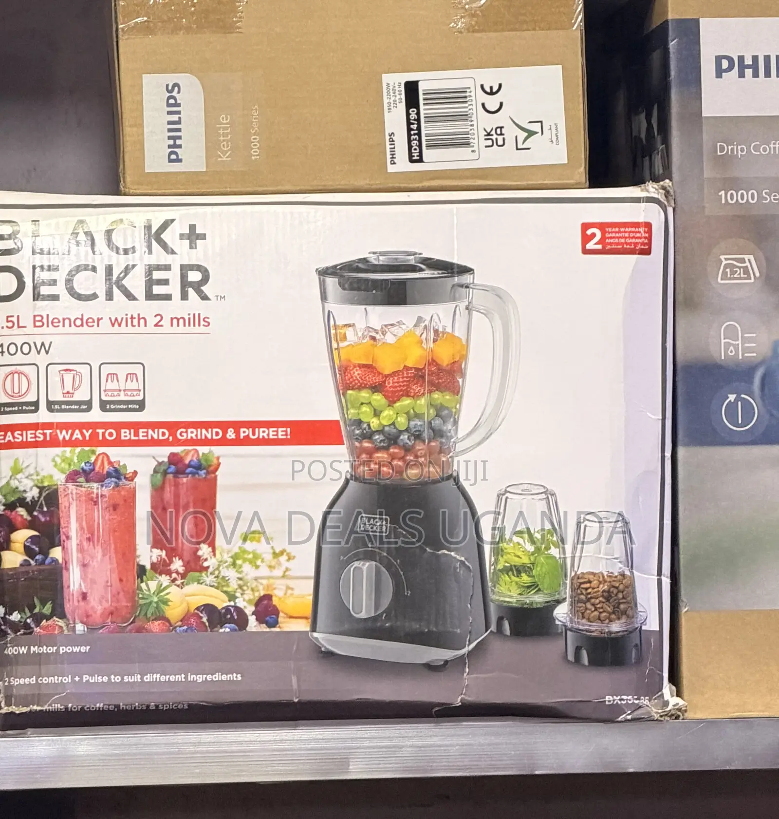 1.5l Black+Decker Electric Blender 400w With 300ml 2 Grinding Mills