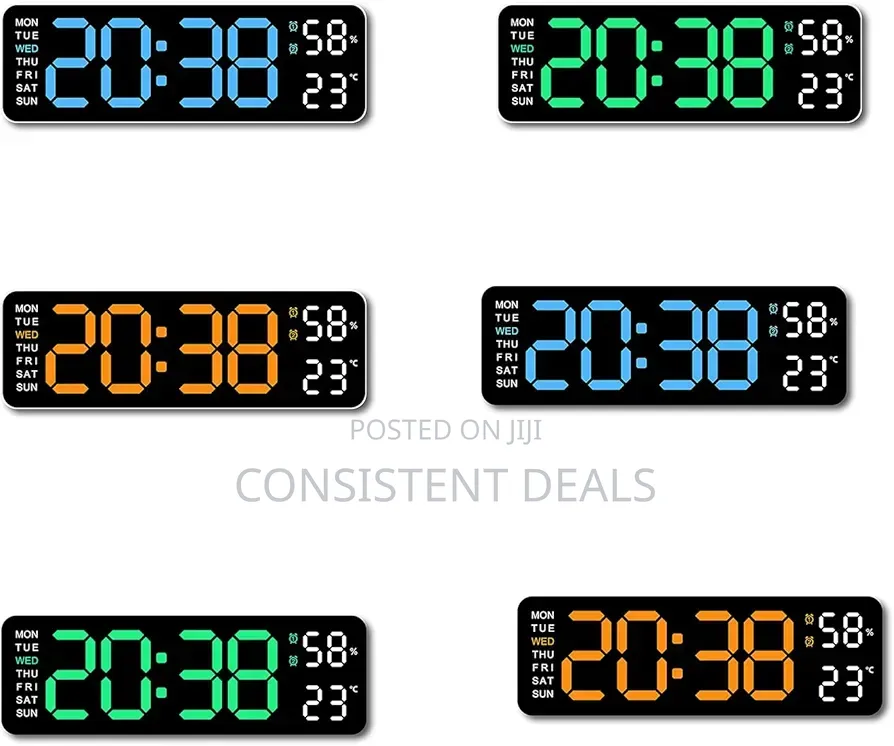 Large Digital Led Wall Clock Temperature Week Date Display