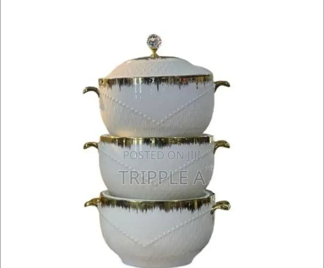 3 in 1 Ceramic Gold Rim Serving Bowls