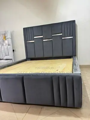 Dark Gray Fabric Silver Lined Bed