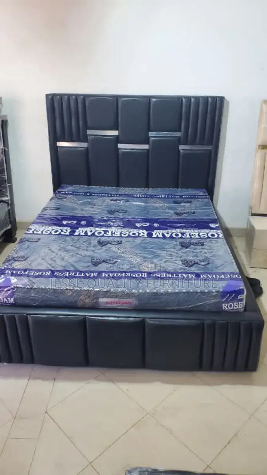 Dark Gray Fabric Silver Lined Bed
