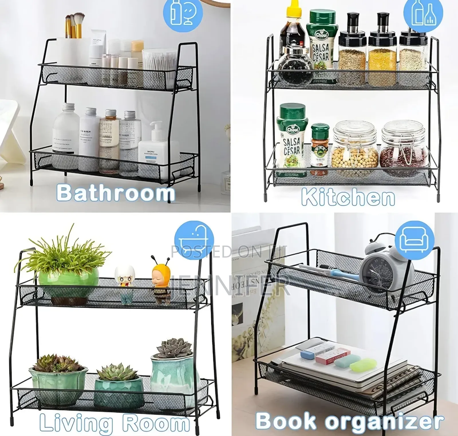 Two-Tiered Metal Mesh Multipurpose Storage Shelf
