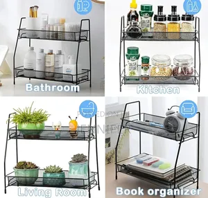 Two-Tiered Metal Mesh Multipurpose Storage Shelf