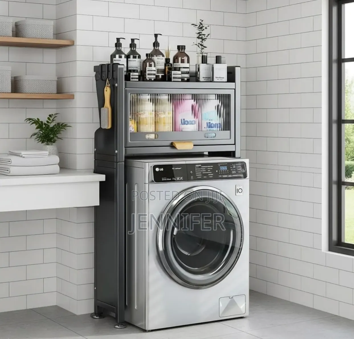 2-Tier Freestanding Washing Machine Metal Storage Rack