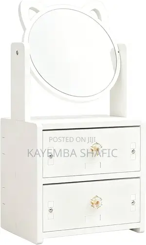 Tiers Cat-ear Tabletop Makeup Mirror And Cosmetic Storage Organizer