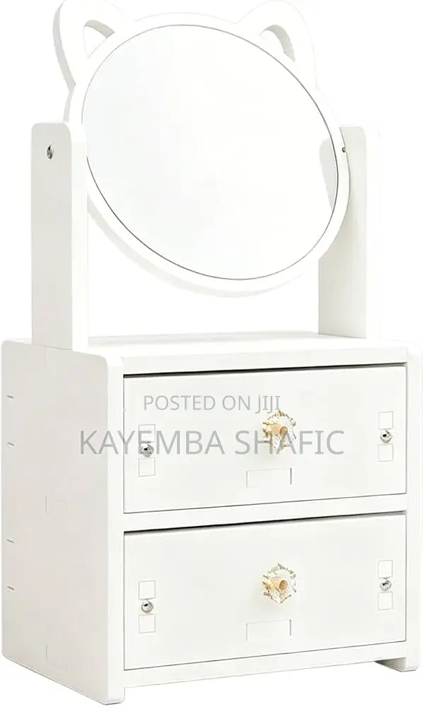 Tiers Cat-ear Tabletop Makeup Mirror And Cosmetic Storage Organizer