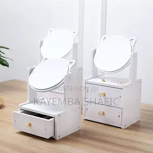 Tiers Cat-ear Tabletop Makeup Mirror And Cosmetic Storage Organizer