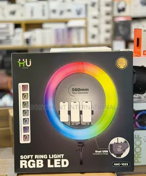 Hu Premium Ring Light 22 Inch With 3 Phone Stands, Dual Usb Ports