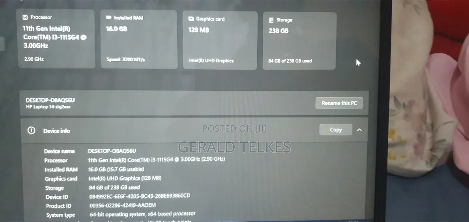 Laptop HP 14-dq2031tg 16GB Intel Core i3 SSD 256GB