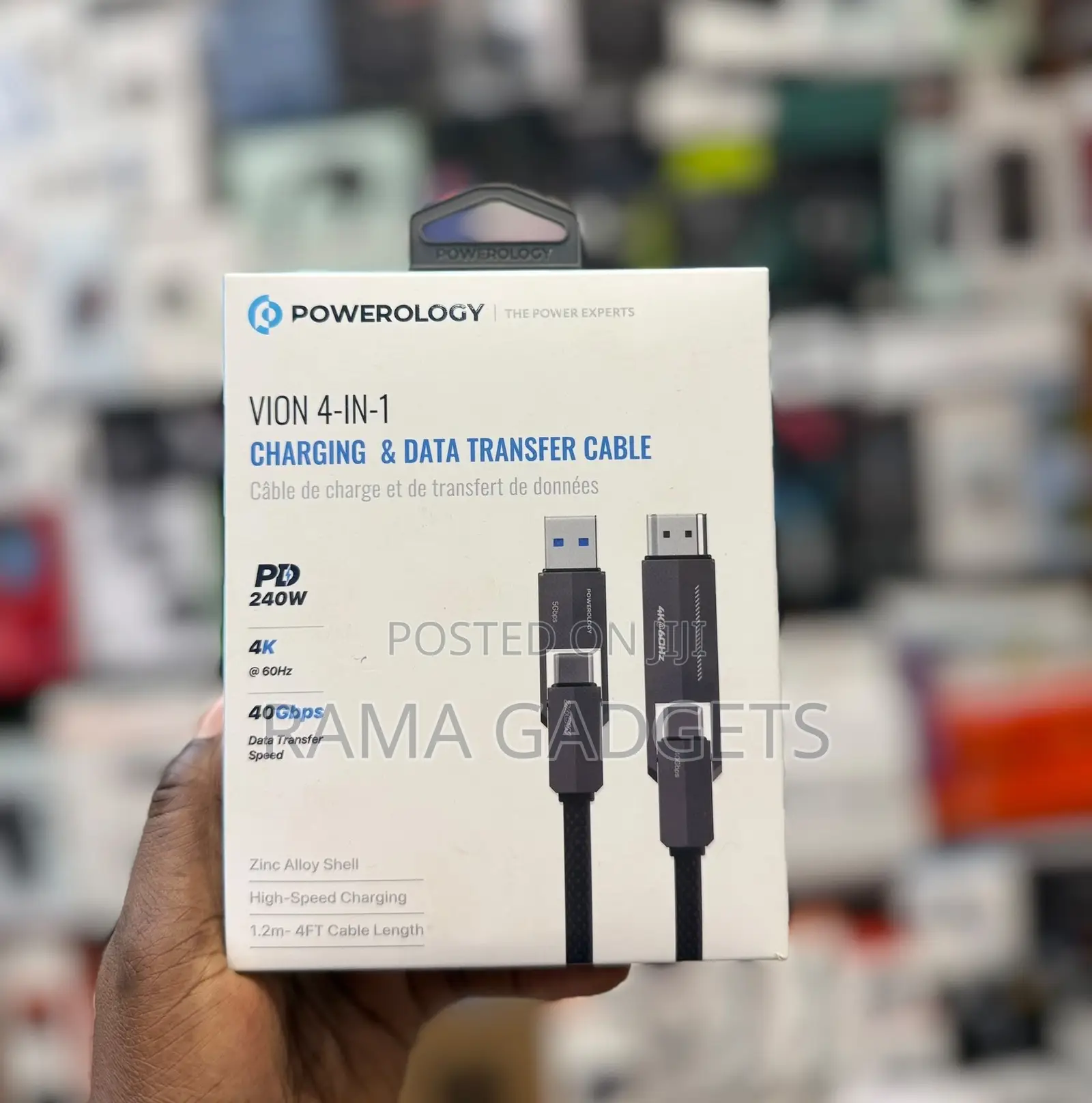 Powerology 4-in-1 Cable240w Fast Charging and 40gbps Data Transfer.