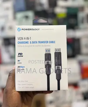 Powerology 4-in-1 Cable240w Fast Charging and 40gbps Data Transfer.