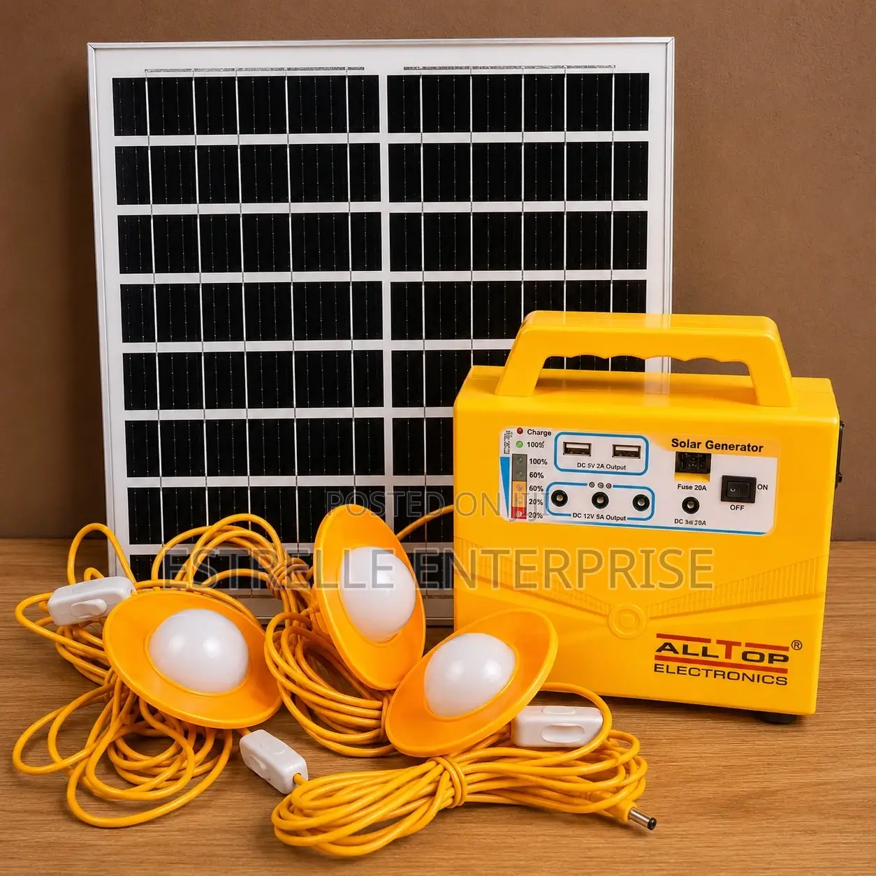 20w Portable Lighting Kit With 3 Bulbs, Phone Charging +Radio