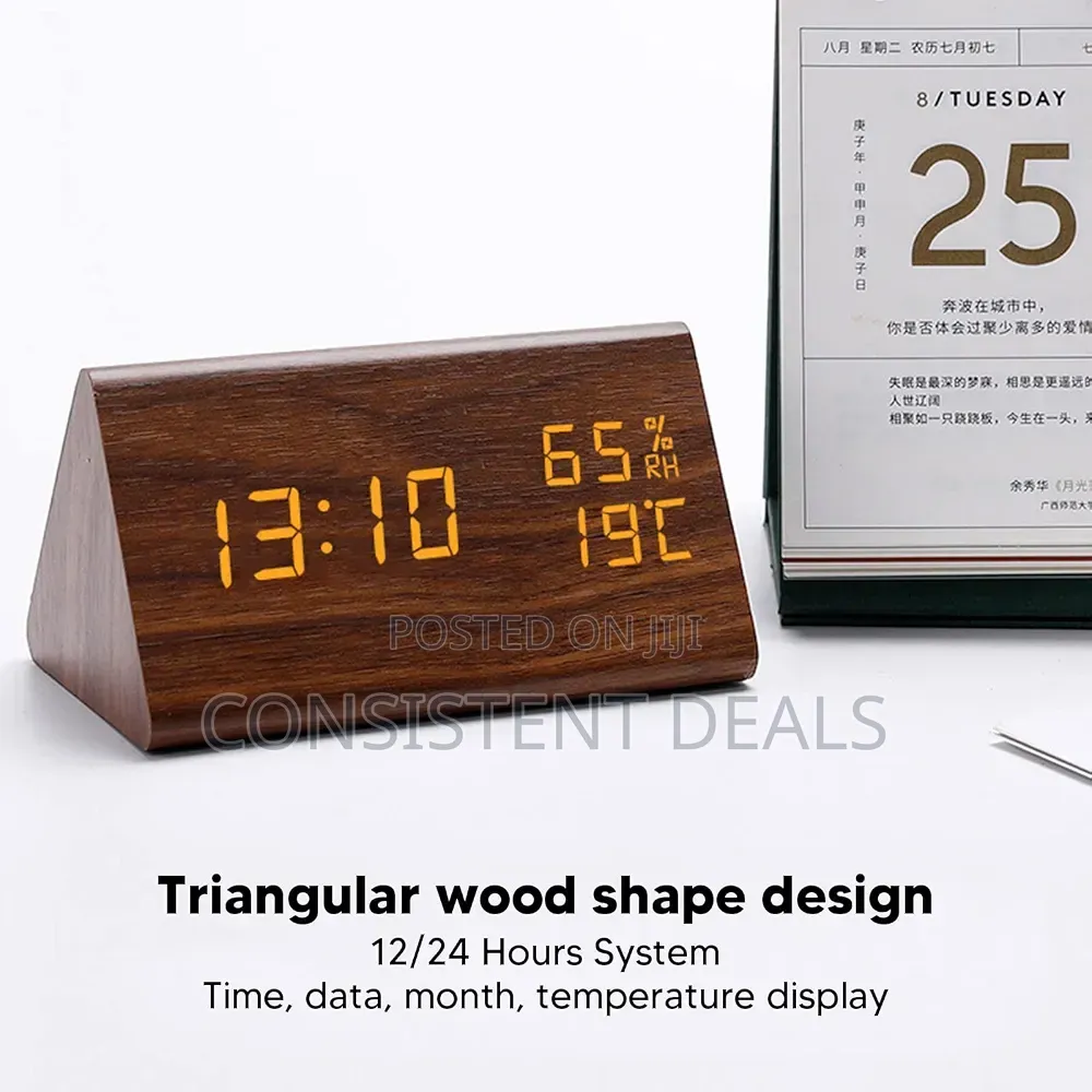 Triangular Wooden Led Clock