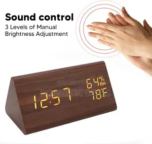 Triangular Wooden Led Clock Led Time Display Wooden Digital Desk Clock
