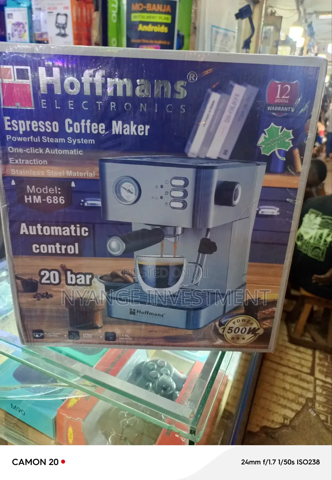 Hoffman Espresso Coffee Maker (Model Hm-686) 20-Bars Pump Pressure.