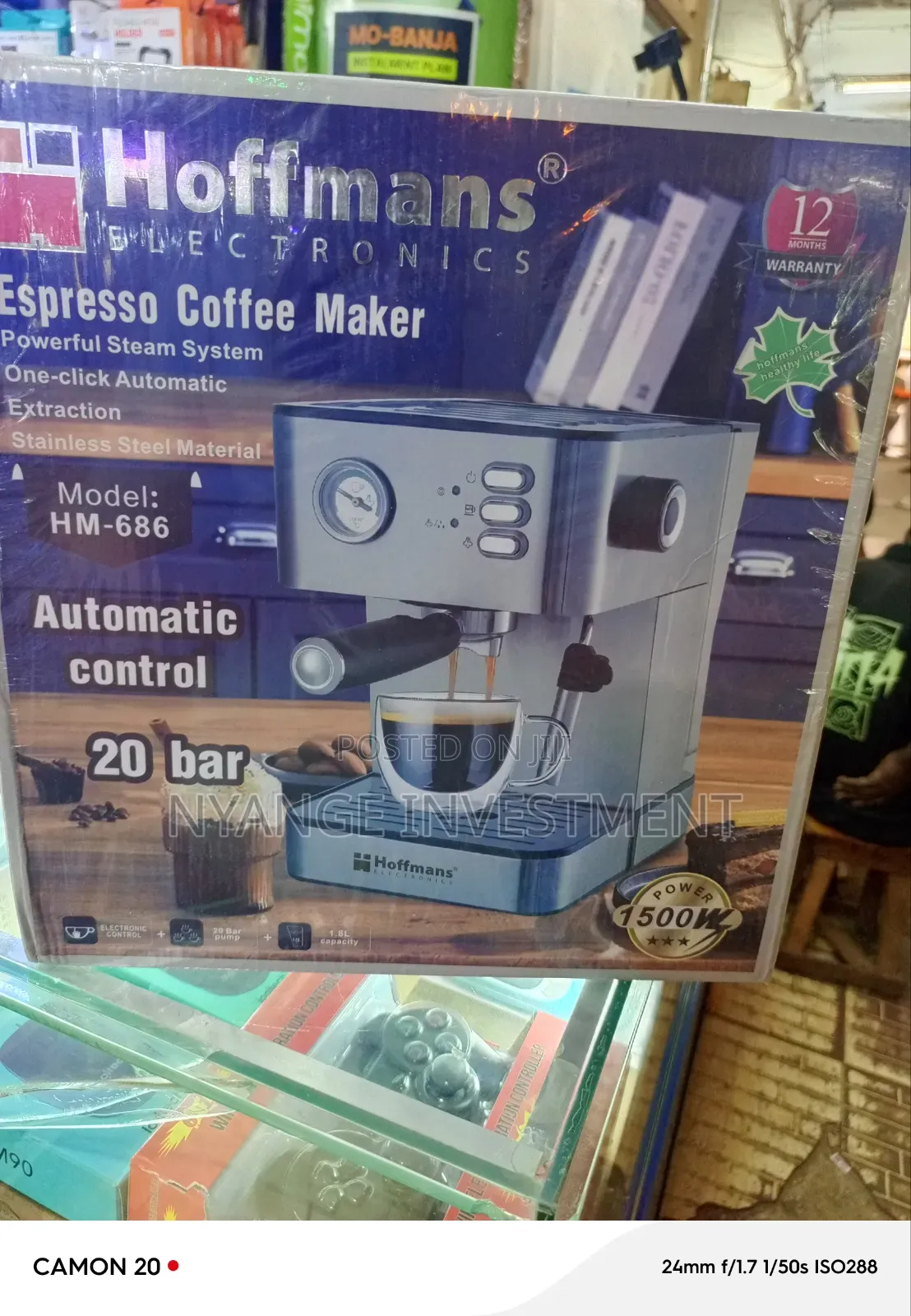 Hoffman Espresso Coffee Maker (Model Hm-686) 20-Bars Pump Pressure.