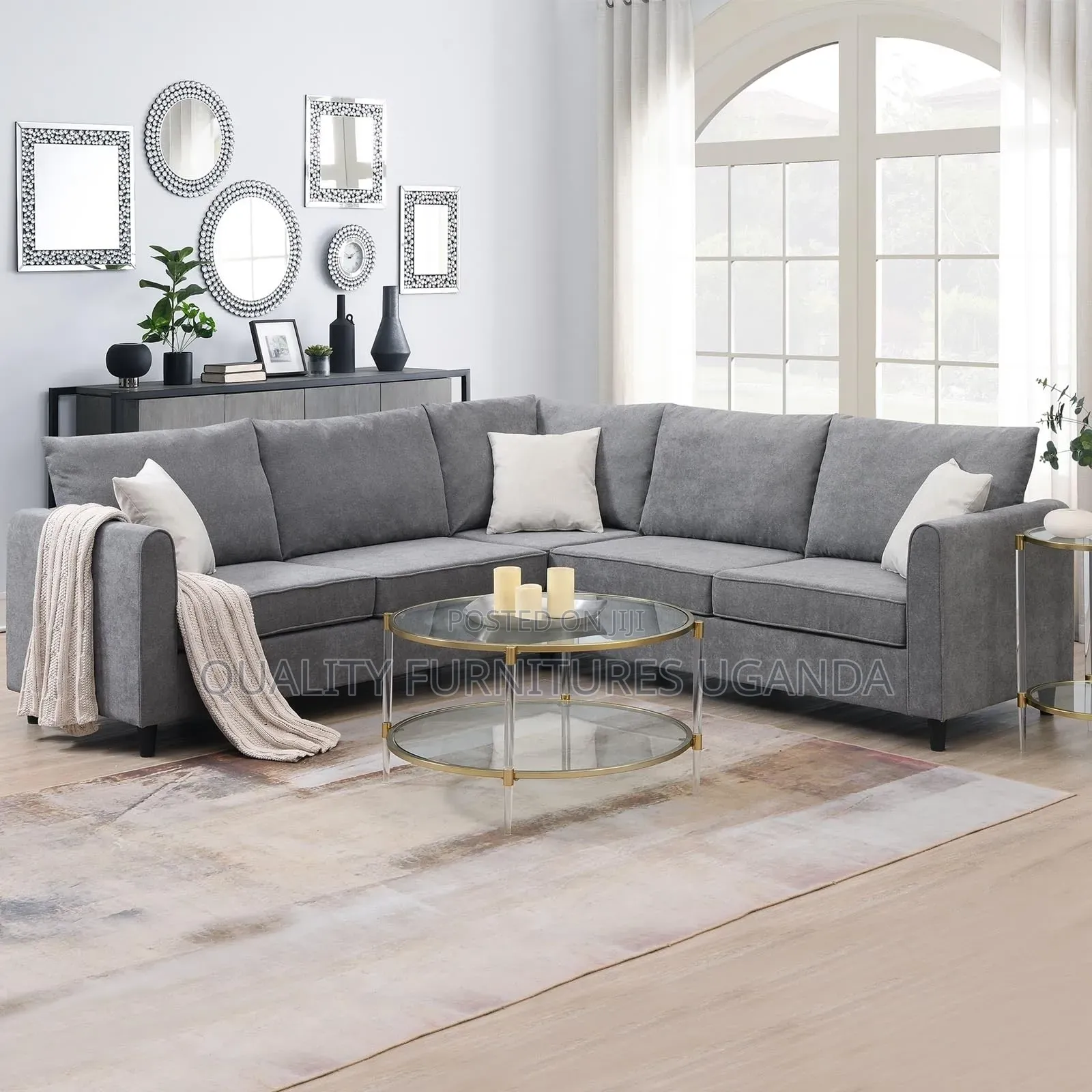 High Density Fabric L Sofa Set