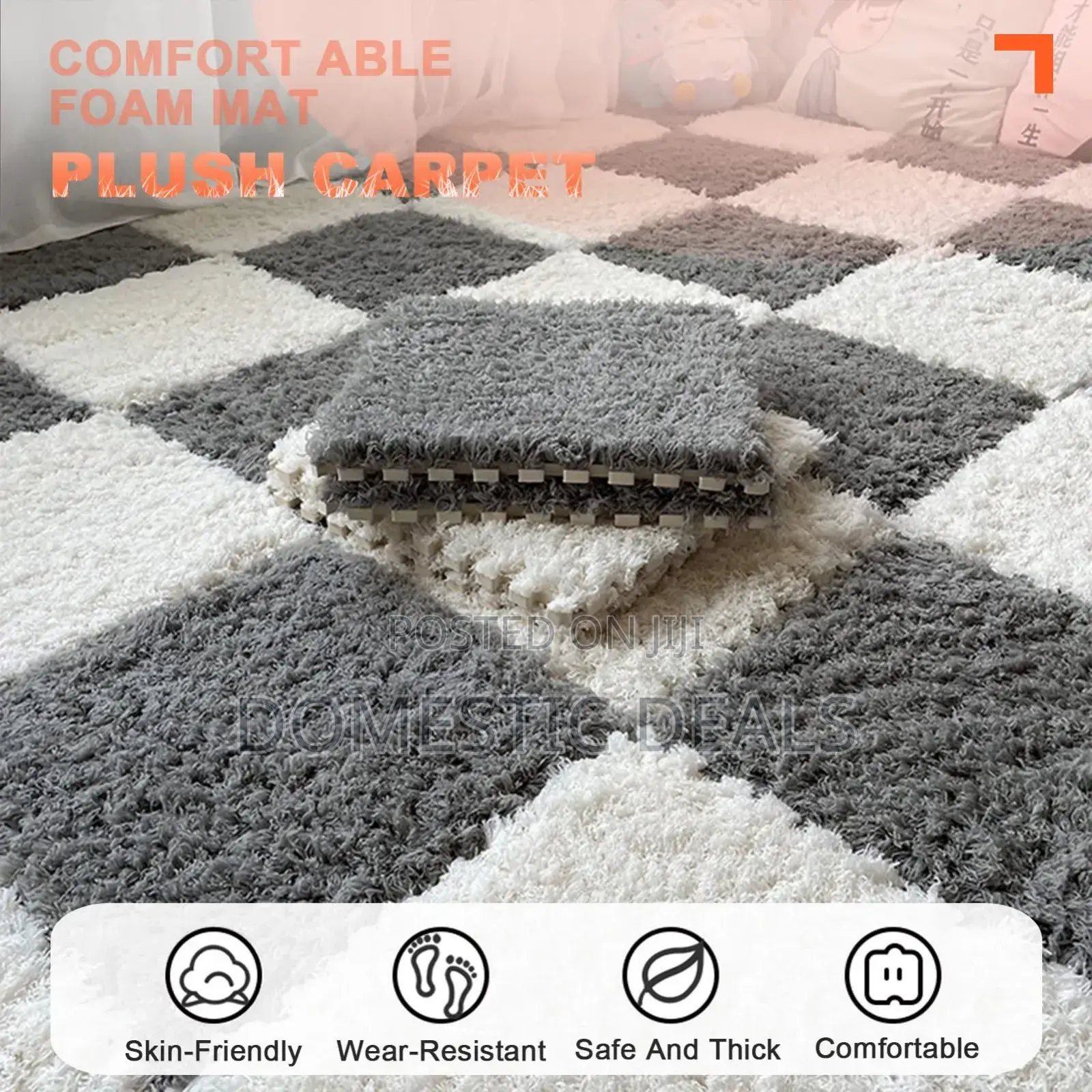 Interlocking Carpet Tiles, Plush Foam Square Floor Mats Set
