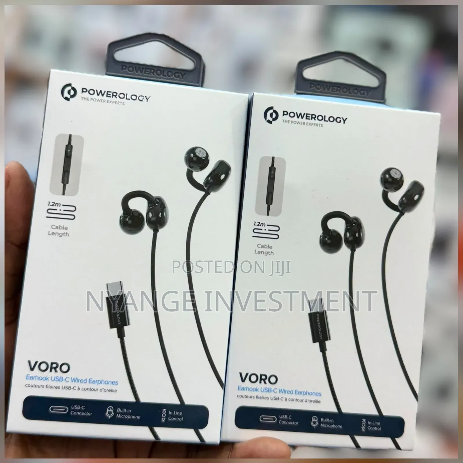 Powerology Voro Earhook Usb-C Wired Earphones Featuring 1.2m Cables.