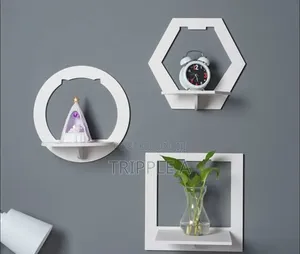 White Geometric Floating Wall Shelf