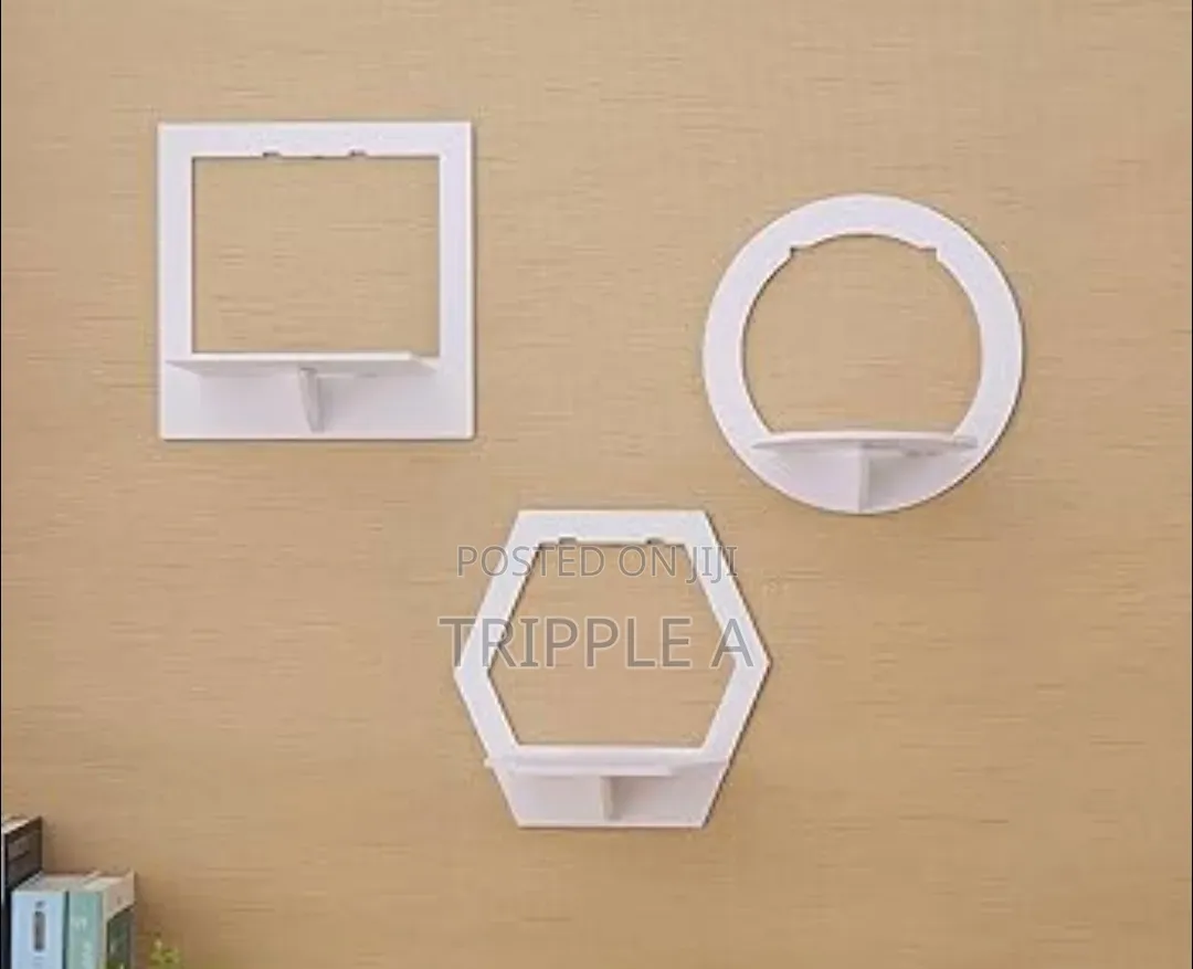 White Geometric Floating Wall Shelf