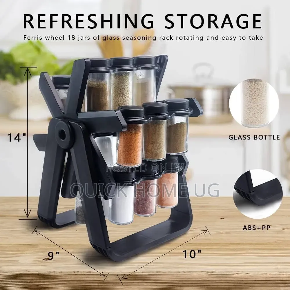 360° Rotating Spice Rack With 18 Glasses Jars