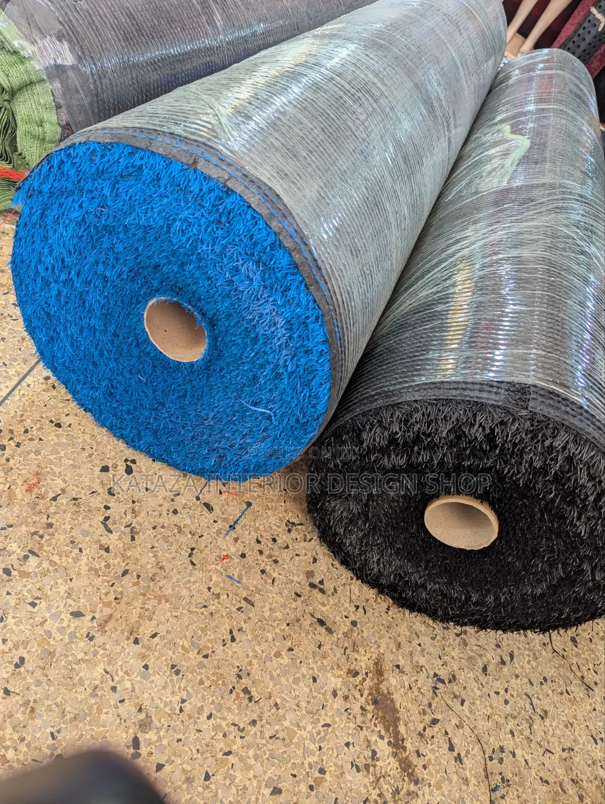 Blue and Black Roll Grass Carpet Available