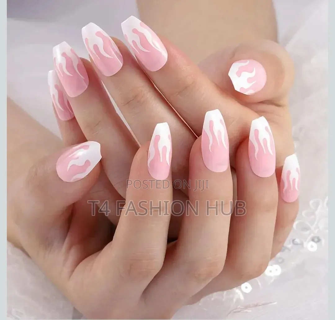 Pink Flame False Nail,24pcs