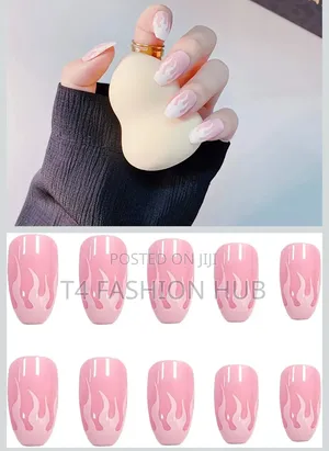 Pink Flame False Nail,24pcs