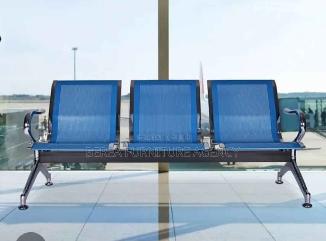 Blue Black Three Seater Waiting Chair