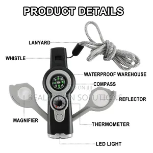 7-in-1 Emergency Survival Safety Whistle With Compass, Led Light