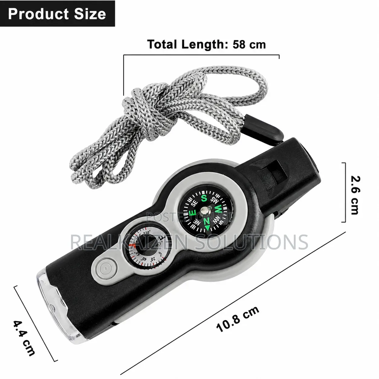 7-in-1 Emergency Survival Safety Whistle With Compass, Led Light