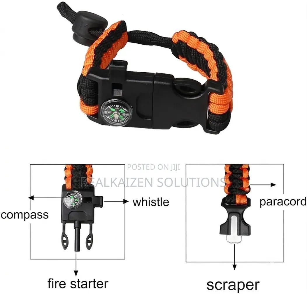 5-in-1 Paracord Survival Bracelets| Compass| Whistle| Fint 2pc