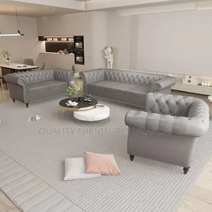 Gray Leathered Chesterfield Couches