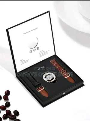 Tomi Men's Rose Gold Hollow Gear Rhinestone Leather Quartz Watch.