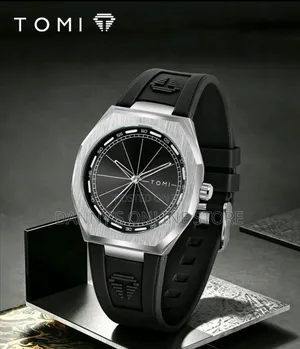 Tomi Unisex Fashion Octagonal Quartz Watch, Silicone Strap and Brushed