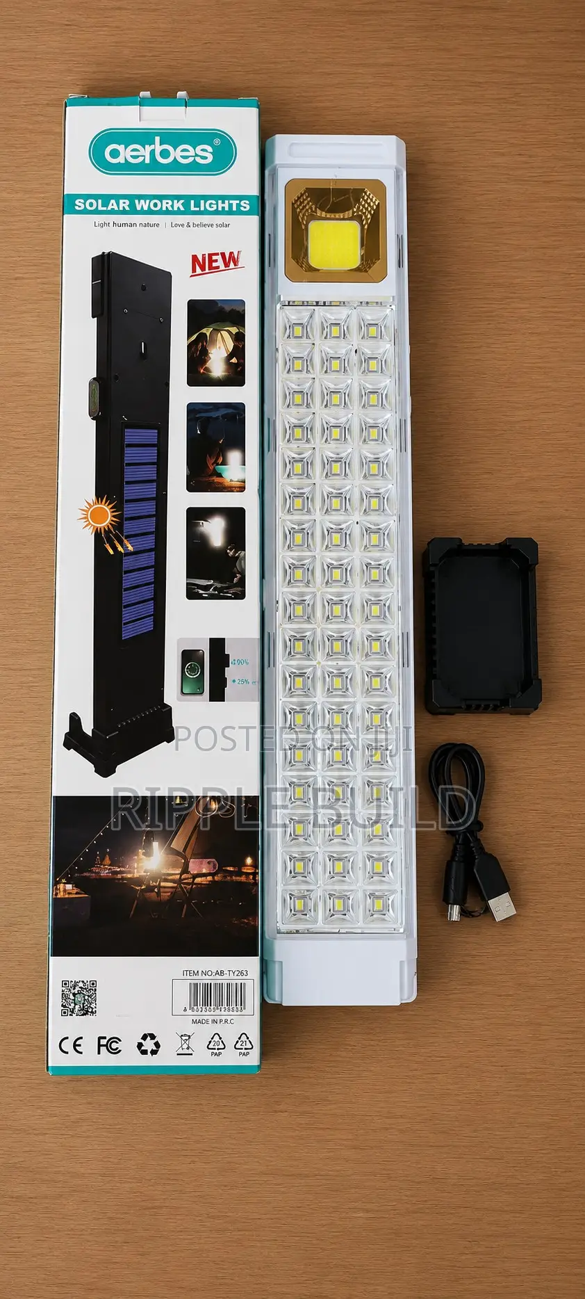 Aerbes Ab-Ty176 Solar Work Light, Rechargeable Led Emergency Lamp