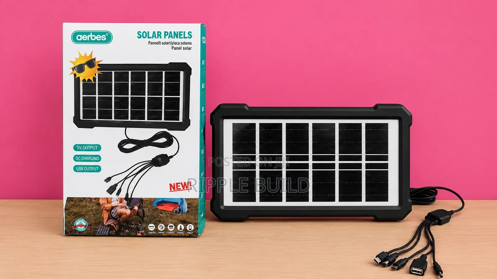 Aerbes Ab-Ty259 3.5w 5v Portable Solar Panel With 5-in-1 Usb Cable