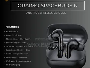Oraimo Spacebuds N Anc Earbuds - Super Bass, Dual Device Connection