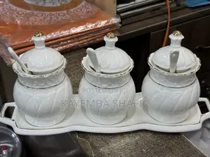 Elegant 3-Piece Ceramic Seasoning Jars Set With Tray Spoons