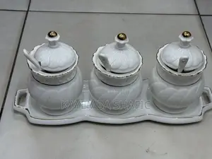 Elegant 3-Piece Ceramic Seasoning Jars Set With Tray Spoons
