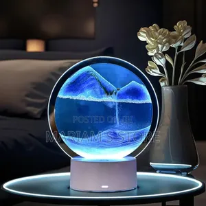 3d Moving Sand Art Picture Desk Lamp, Round Glass Frame