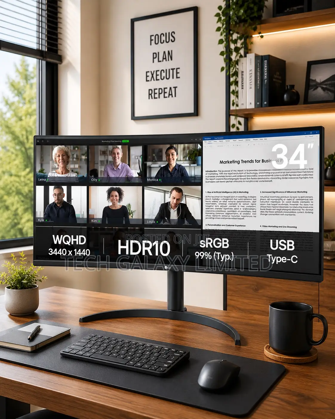 Lg Curved Monitor, 34′′ Display, WQHD Resolution, 100hz Refresh Type C