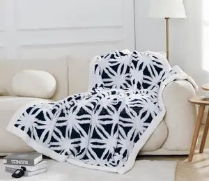 Black White Geometric Fluffy Fleence Blanket