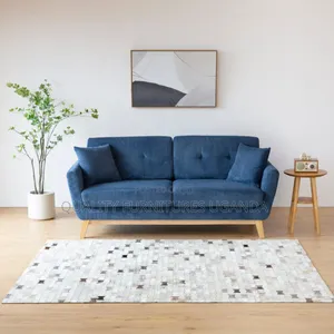 Double Layer Blue Fabric 3 Seater Sofa