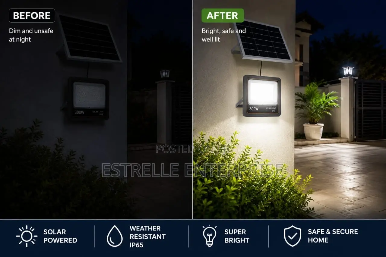 300w Solar Floodlight With Panel Outdoor Security